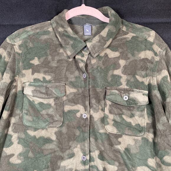 Eddie Bauer Womens Jacket Green Camo Shacket Fleece Pockets Button Up Large - Picture 2 of 16
